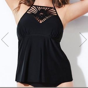 Black Macrame High Neck Tankini Top
